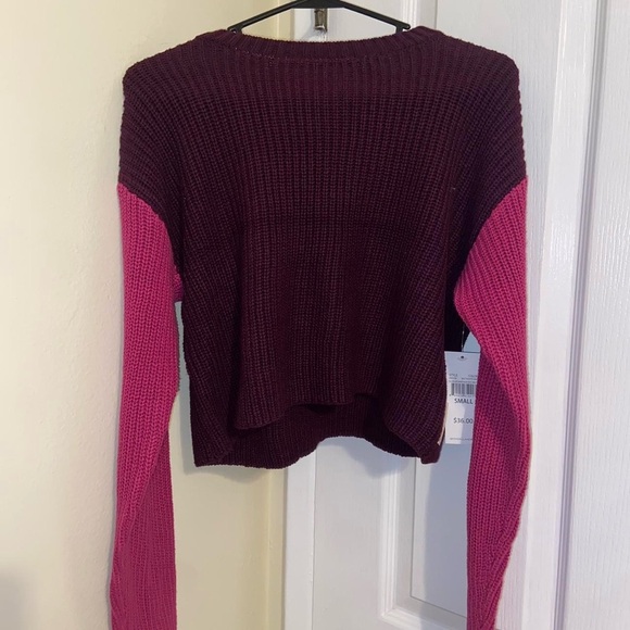 Colorblock Sweater - Burgundy and Pink - Picture 2 of 5
